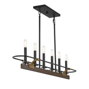 Savoy House Icarus 42in 6-Light Linear Chandelier | Tailored Burnished Brass and Walnut Metal | Kitchen Island & Dining Room | Model L1-2933-6-170