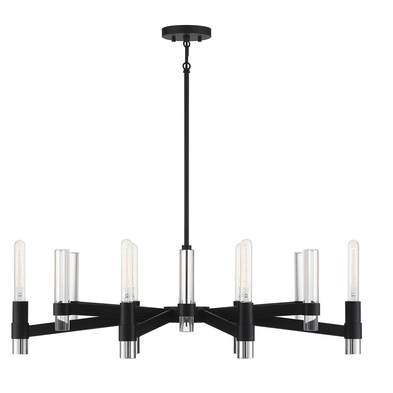 Savoy House Windamere 36in 6-Light Linear Chandelier | Textured Black and Polished Nickel K9 Crystal | Kitchen Island & Dining | Model L1-2961-6-189