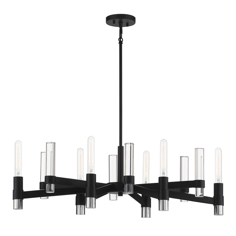 Savoy House Windamere 36in 6-Light Linear Chandelier | Textured Black and Polished Nickel K9 Crystal | Kitchen Island & Dining | Model L1-2961-6-189