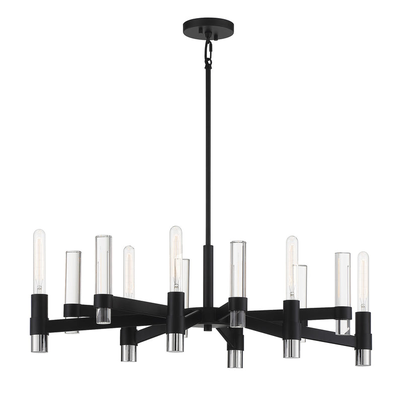 Savoy House Windamere 36in 6-Light Linear Chandelier | Textured Black and Polished Nickel K9 Crystal | Kitchen Island & Dining | Model L1-2961-6-189