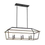 Savoy House Oaklawn 40in 6-Light Linear Chandelier | Farmhouse Whiskey Wood Metal | Kitchen Island & Dining Room | Model L1-5302-6-68