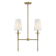 Savoy House Trundle 20in 2-Light Linear Chandelier | Neo-Traditional Warm Brass and White Linen | Kitchen Island & Dining Room | Model L1-5607-2-322