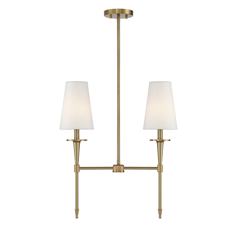 Savoy House Trundle 20in 2-Light Linear Chandelier | Neo-Traditional Warm Brass and White Linen | Kitchen Island & Dining Room | Model L1-5607-2-322
