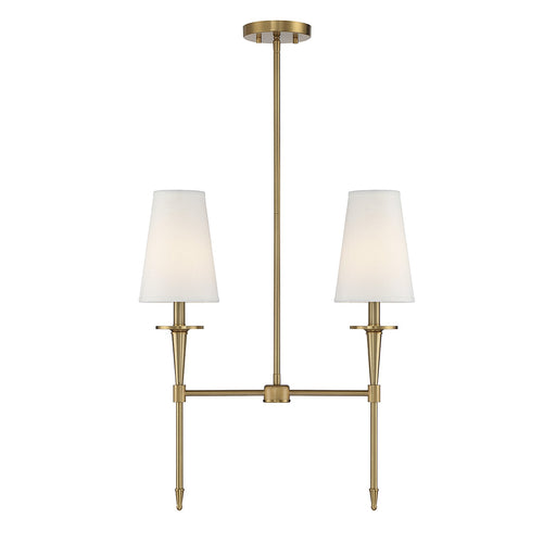 Savoy House Trundle 20in 2-Light Linear Chandelier | Neo-Traditional Warm Brass and White Linen | Kitchen Island & Dining Room | Model L1-5607-2-322