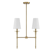 Savoy House Trundle 20in 2-Light Linear Chandelier | Neo-Traditional Warm Brass and White Linen | Kitchen Island & Dining Room | Model L1-5607-2-322