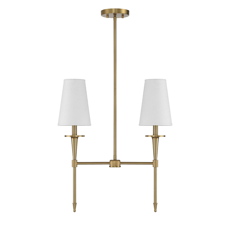 Savoy House Trundle 20in 2-Light Linear Chandelier | Neo-Traditional Warm Brass and White Linen | Kitchen Island & Dining Room | Model L1-5607-2-322