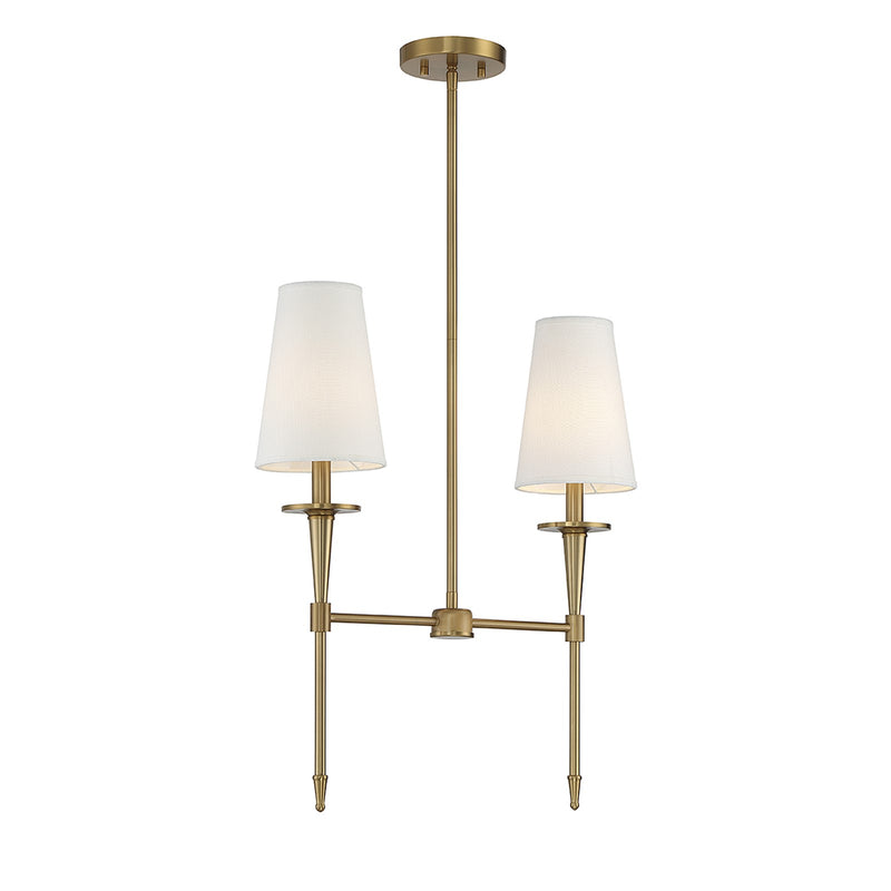 Savoy House Trundle 20in 2-Light Linear Chandelier | Neo-Traditional Warm Brass and White Linen | Kitchen Island & Dining Room | Model L1-5607-2-322