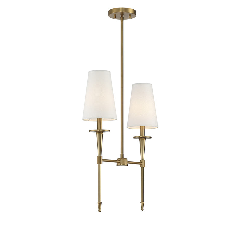 Savoy House Trundle 20in 2-Light Linear Chandelier | Neo-Traditional Warm Brass and White Linen | Kitchen Island & Dining Room | Model L1-5607-2-322