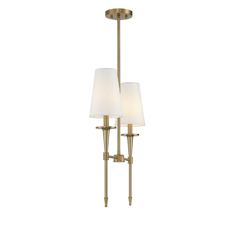 Savoy House Trundle 20in 2-Light Linear Chandelier | Neo-Traditional Warm Brass and White Linen | Kitchen Island & Dining Room | Model L1-5607-2-322