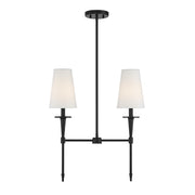 Savoy House Trundle 20in 2-Light Linear Chandelier | Neo-Traditional Matte Black and White Linen | Kitchen Island & Dining Room | Model L1-5607-2-89