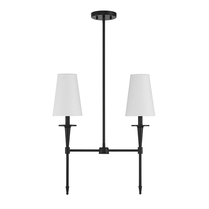 Savoy House Trundle 20in 2-Light Linear Chandelier | Neo-Traditional Matte Black and White Linen | Kitchen Island & Dining Room | Model L1-5607-2-89