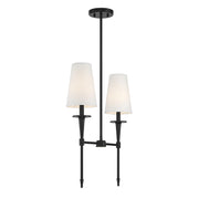 Savoy House Trundle 20in 2-Light Linear Chandelier | Neo-Traditional Matte Black and White Linen | Kitchen Island & Dining Room | Model L1-5607-2-89