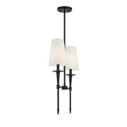 Savoy House Trundle 20in 2-Light Linear Chandelier | Neo-Traditional Matte Black and White Linen | Kitchen Island & Dining Room | Model L1-5607-2-89