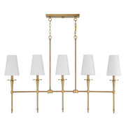 Savoy House Trundle 48in 5-Light Linear Chandelier | Neo-Traditional Warm Brass and White Linen | Kitchen Island & Dining Room | Model L1-5609-5-322