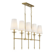 Savoy House Trundle 48in 5-Light Linear Chandelier | Neo-Traditional Warm Brass and White Linen | Kitchen Island & Dining Room | Model L1-5609-5-322