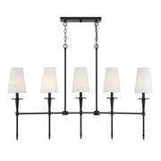 Savoy House Trundle 48in 5-Light Linear Chandelier | Neo-Traditional Matte Black and White Linen | Kitchen Island & Dining Room | Model L1-5609-5-89