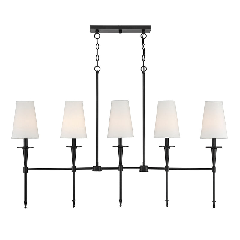 Savoy House Trundle 48in 5-Light Linear Chandelier | Neo-Traditional Matte Black and White Linen | Kitchen Island & Dining Room | Model L1-5609-5-89