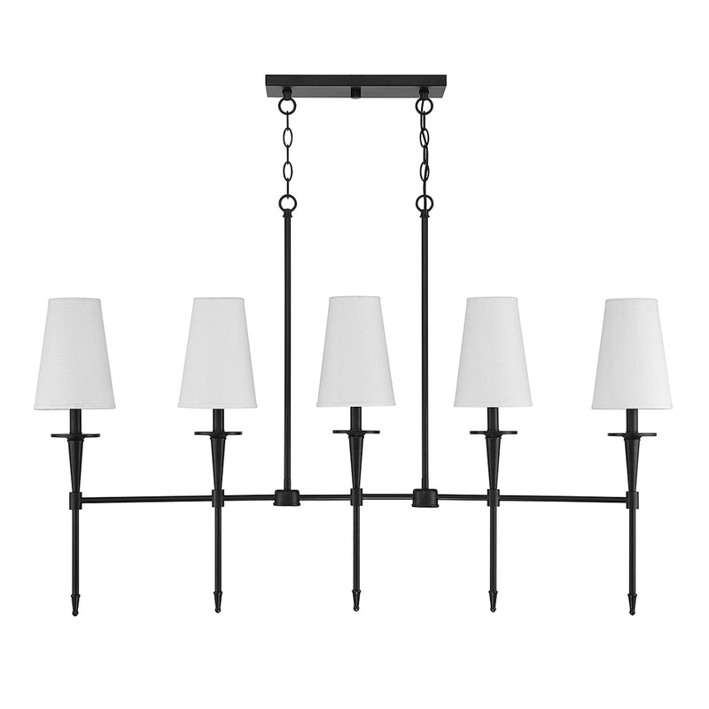 Savoy House Trundle 48in 5-Light Linear Chandelier | Neo-Traditional Matte Black and White Linen | Kitchen Island & Dining Room | Model L1-5609-5-89