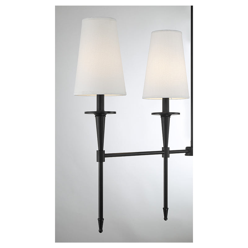 Savoy House Trundle 48in 5-Light Linear Chandelier | Neo-Traditional Matte Black and White Linen | Kitchen Island & Dining Room | Model L1-5609-5-89