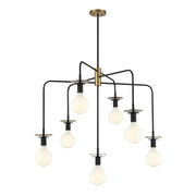 Savoy House Godfrey 38in 7-Light Chandelier | Modern Matte Black and Warm Brass Metal | Dining Room & Foyer | 38 x 38 x 30 in | Model L1-6005-7-143