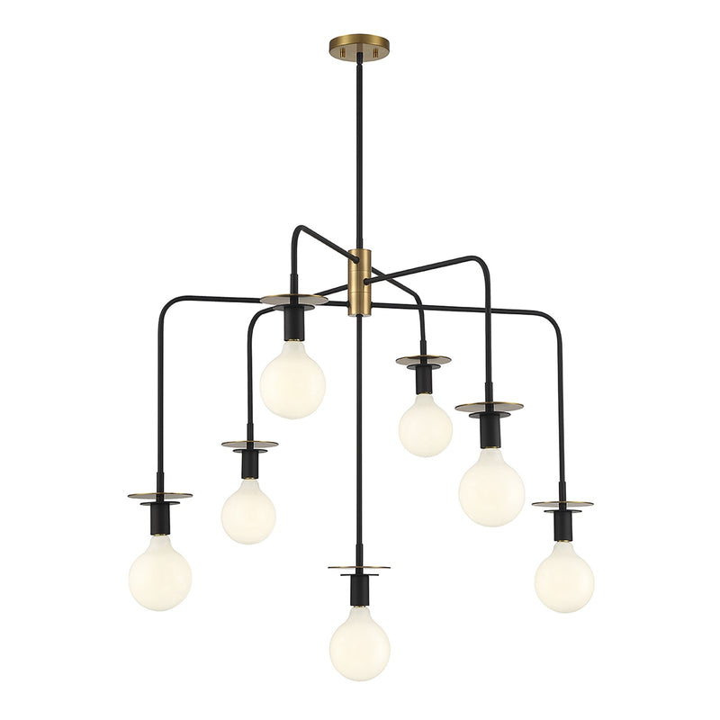 Savoy House Godfrey 38in 7-Light Chandelier | Modern Matte Black and Warm Brass Metal | Dining Room & Foyer | 38 x 38 x 30 in | Model L1-6005-7-143
