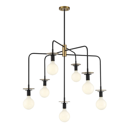 Savoy House Godfrey 38in 7-Light Chandelier | Modern Matte Black and Warm Brass Metal | Dining Room & Foyer | 38 x 38 x 30 in | Model L1-6005-7-143