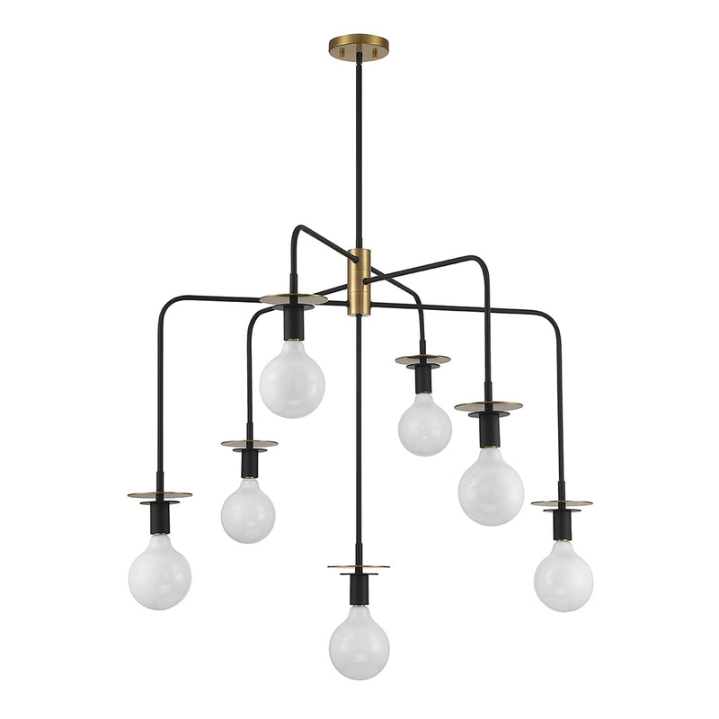 Savoy House Godfrey 38in 7-Light Chandelier | Modern Matte Black and Warm Brass Metal | Dining Room & Foyer | 38 x 38 x 30 in | Model L1-6005-7-143