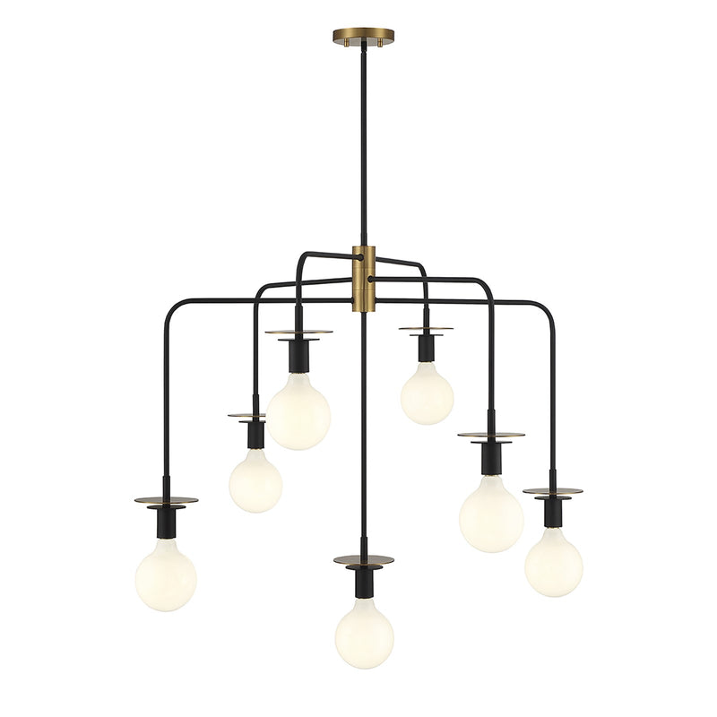 Savoy House Godfrey 38in 7-Light Chandelier | Modern Matte Black and Warm Brass Metal | Dining Room & Foyer | 38 x 38 x 30 in | Model L1-6005-7-143
