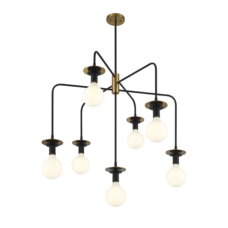 Savoy House Godfrey 38in 7-Light Chandelier | Modern Matte Black and Warm Brass Metal | Dining Room & Foyer | 38 x 38 x 30 in | Model L1-6005-7-143