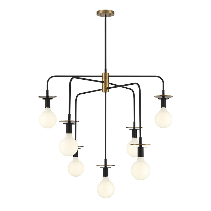 Savoy House Godfrey 38in 7-Light Chandelier | Modern Matte Black and Warm Brass Metal | Dining Room & Foyer | 38 x 38 x 30 in | Model L1-6005-7-143