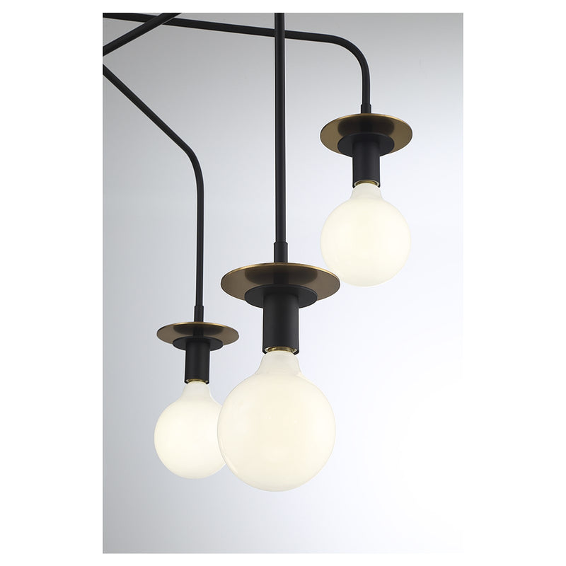 Savoy House Godfrey 38in 7-Light Chandelier | Modern Matte Black and Warm Brass Metal | Dining Room & Foyer | 38 x 38 x 30 in | Model L1-6005-7-143
