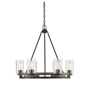 Savoy House Lynwood 28in 6-Light Chandelier | Rustic Lodge Wood-Look and Clear Seeded Glass | Dining Room & Foyer | Model L1-7600-6-185