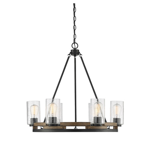 Savoy House Lynwood 28in 6-Light Chandelier | Rustic Lodge Wood-Look and Clear Seeded Glass | Dining Room & Foyer | Model L1-7600-6-185