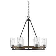 Savoy House Lynwood 28in 6-Light Chandelier | Rustic Lodge Wood-Look and Clear Seeded Glass | Dining Room & Foyer | Model L1-7600-6-185