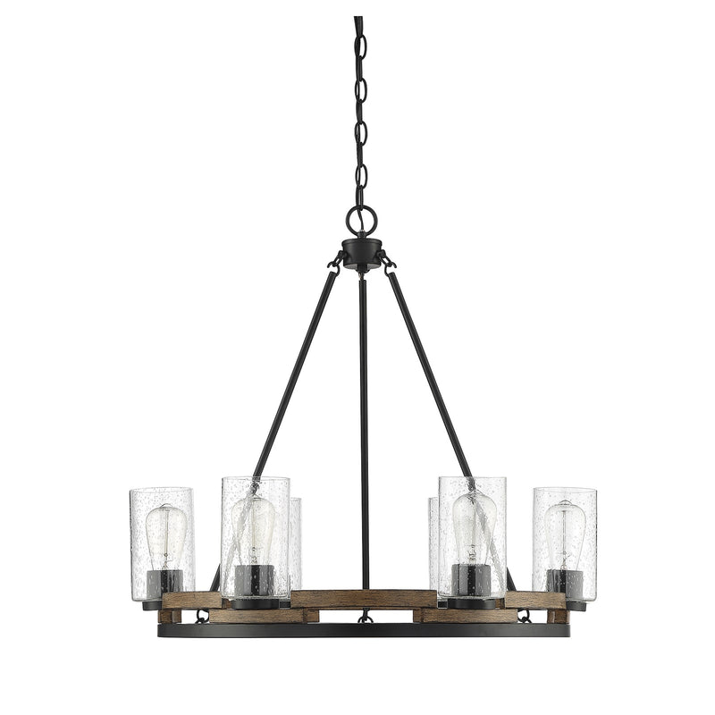 Savoy House Lynwood 28in 6-Light Chandelier | Rustic Lodge Wood-Look and Clear Seeded Glass | Dining Room & Foyer | Model L1-7600-6-185