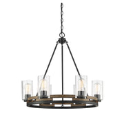 Savoy House Lynwood 28in 6-Light Chandelier | Rustic Lodge Wood-Look and Clear Seeded Glass | Dining Room & Foyer | Model L1-7600-6-185