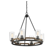 Savoy House Lynwood 28in 6-Light Chandelier | Rustic Lodge Wood-Look and Clear Seeded Glass | Dining Room & Foyer | Model L1-7600-6-185