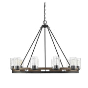 Savoy House Lynwood 45in 10-Light Chandelier | Rustic Lodge Wood-Look and Clear Seeded Glass | Dining Room & Foyer | Model L1-7602-10-185