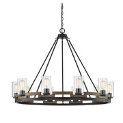 Savoy House Lynwood 45in 10-Light Chandelier | Rustic Lodge Wood-Look and Clear Seeded Glass | Dining Room & Foyer | Model L1-7602-10-185
