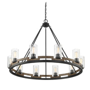 Savoy House Lynwood 45in 10-Light Chandelier | Rustic Lodge Wood-Look and Clear Seeded Glass | Dining Room & Foyer | Model L1-7602-10-185
