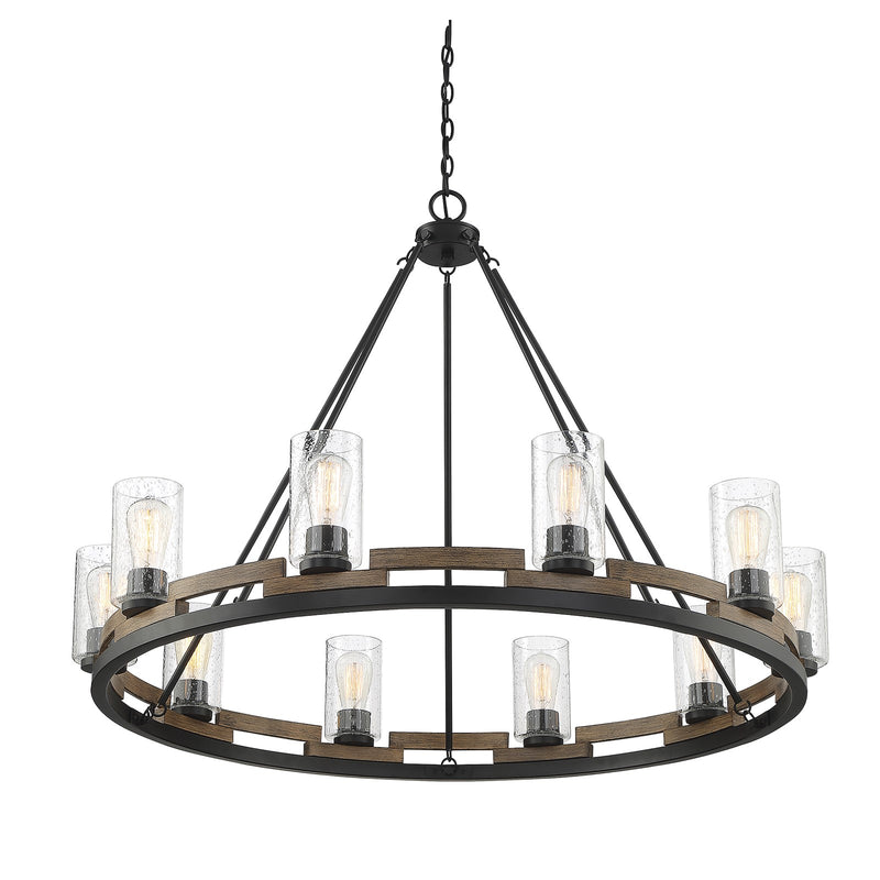 Savoy House Lynwood 45in 10-Light Chandelier | Rustic Lodge Wood-Look and Clear Seeded Glass | Dining Room & Foyer | Model L1-7602-10-185