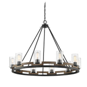 Savoy House Lynwood 45in 10-Light Chandelier | Rustic Lodge Wood-Look and Clear Seeded Glass | Dining Room & Foyer | Model L1-7602-10-185
