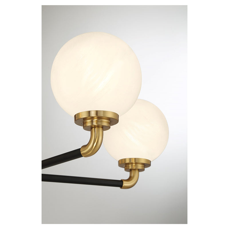Savoy House Dresden 27in 5-Light Chandelier | Vintage Mid-Century Modern Matte Black and Warm Brass with White Strie Glass | Model L1-9605-5-143