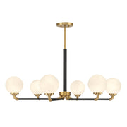 Savoy House Dresden 39in 6-Light Chandelier | Vintage Mid-Century Modern Matte Black and Warm Brass with White Strie Glass | Model L1-9606-6-143