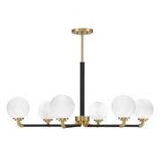 Savoy House Dresden 39in 6-Light Chandelier | Vintage Mid-Century Modern Matte Black and Warm Brass with White Strie Glass | Model L1-9606-6-143
