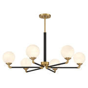 Savoy House Dresden 39in 6-Light Chandelier | Vintage Mid-Century Modern Matte Black and Warm Brass with White Strie Glass | Model L1-9606-6-143