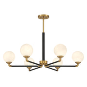 Savoy House Dresden 39in 6-Light Chandelier | Vintage Mid-Century Modern Matte Black and Warm Brass with White Strie Glass | Model L1-9606-6-143