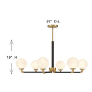 Savoy House Dresden 39in 6-Light Chandelier | Vintage Mid-Century Modern Matte Black and Warm Brass with White Strie Glass | Model L1-9606-6-143