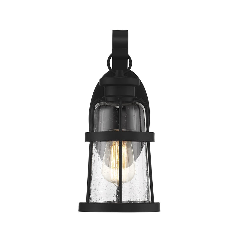 Savoy House Quinton 13.25in 1-Light Outdoor Wall Lantern | Coastal Matte Black and Clear Seeded Glass | Front Door & Patio | Model L5-2940-BK