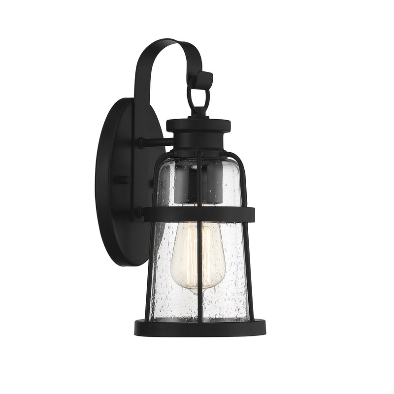 Savoy House Quinton 13.25in 1-Light Outdoor Wall Lantern | Coastal Matte Black and Clear Seeded Glass | Front Door & Patio | Model L5-2940-BK